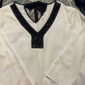 White blouse with black beading, Cato, XL